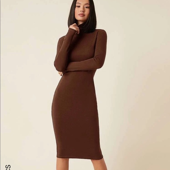 SHEIN Dresses & Skirts - SHEIN NWOT Brown Turtleneck Midi Length Dress